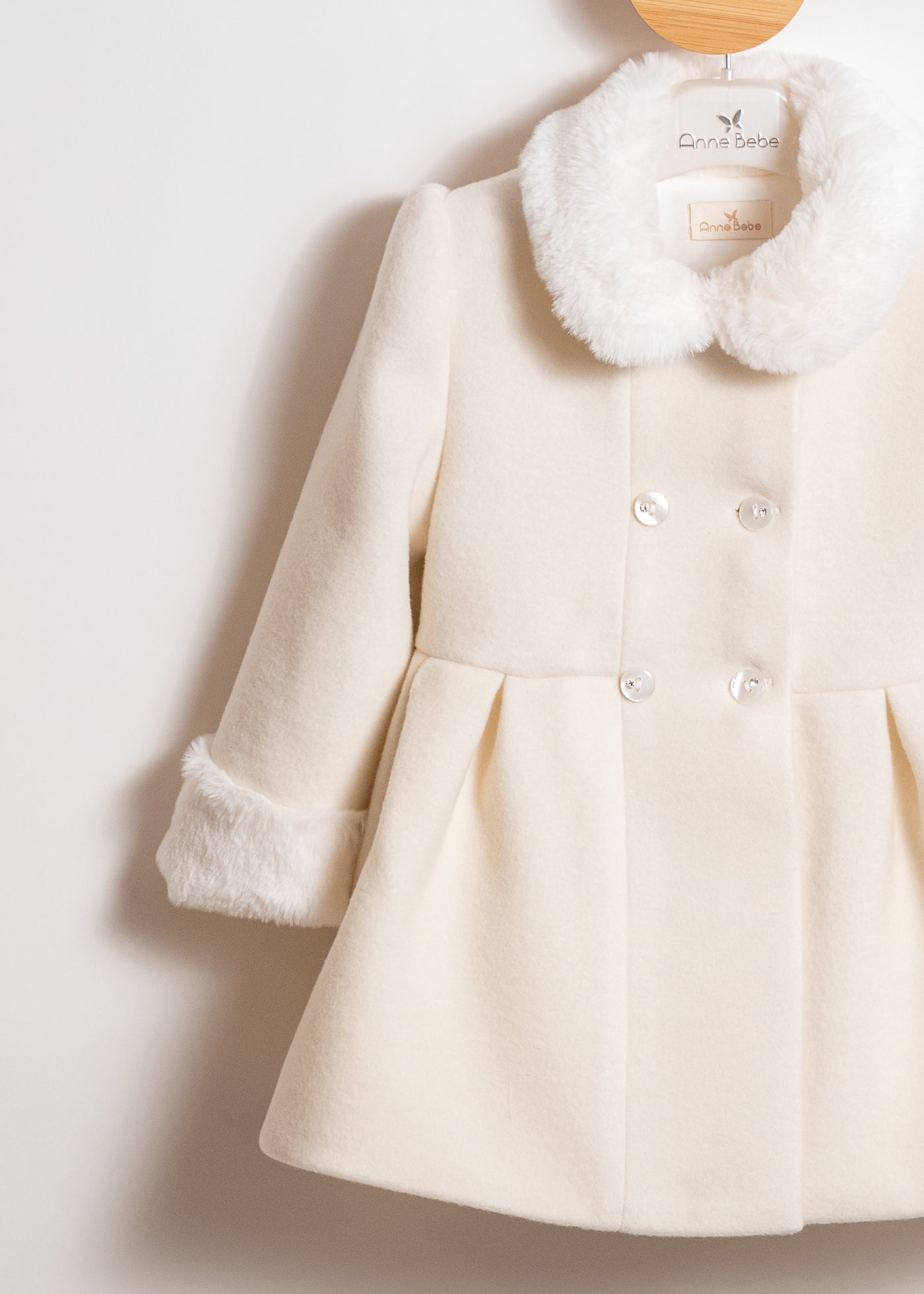 Palton Stofa Crem Cu Blanita Si Cret In Talie Doua Randuri De Nasturi AnneBebe