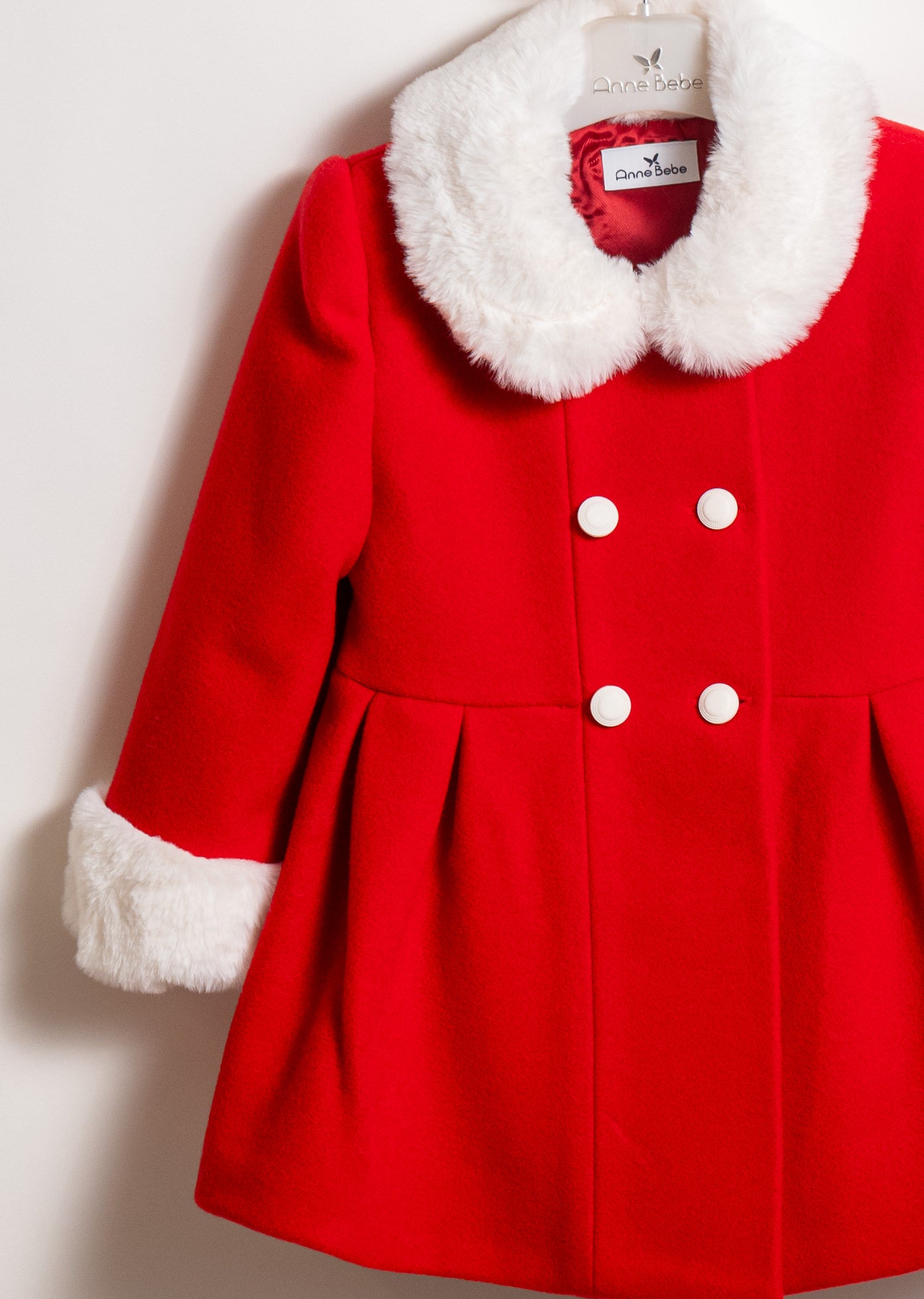 Palton Stofa Rosu Cu Blanita Alba La Guler Si Maneca AnneBebe