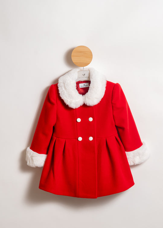 Palton Stofa Rosu Cu Blanita Alba La Guler Si Maneca AnneBebe