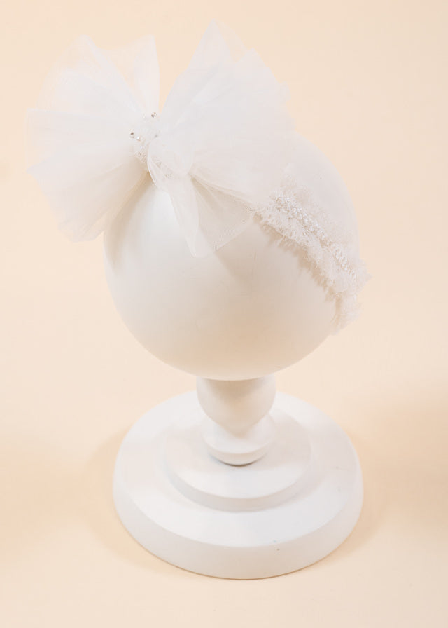 Elegant Headband Aisha Cream Tulle Bow With Sequins AnneBebe