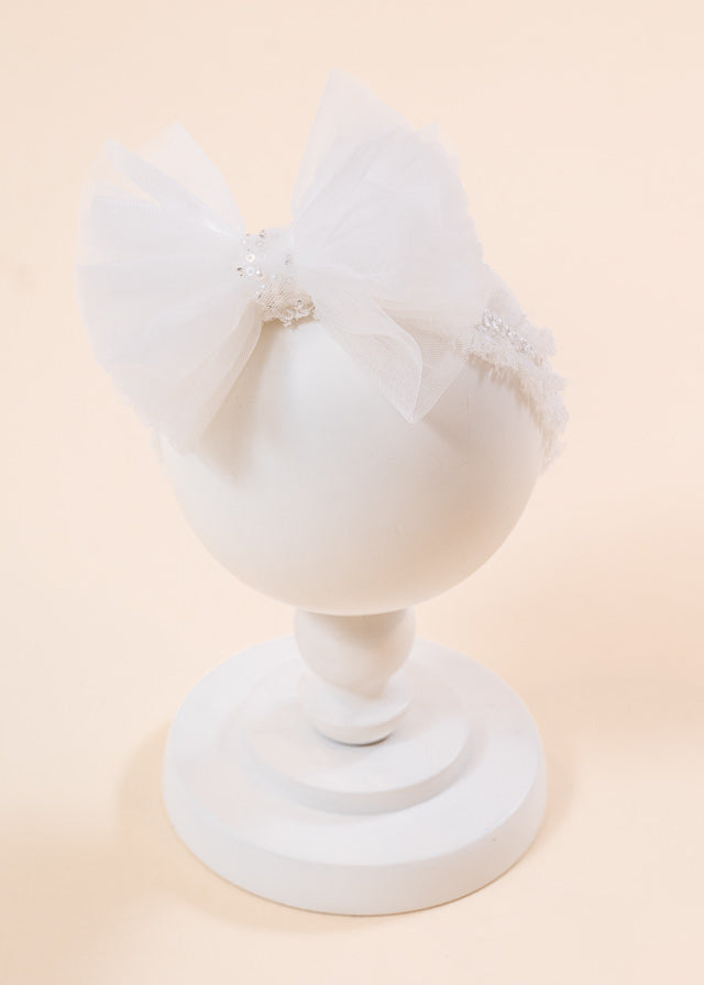 Elegant Headband Aisha Cream Tulle Bow With Sequins AnneBebe