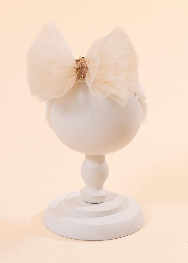 AnneBebe Girl's Cream Tulle Bow Headband With Butterfly 