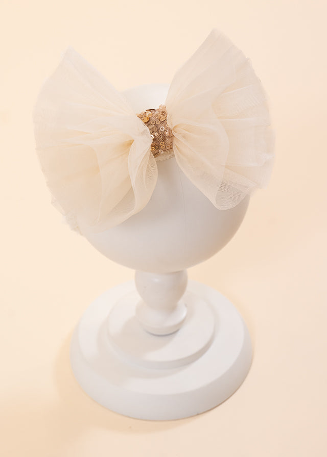 AnneBebe Girl's Cream Tulle Bow Headband With Butterfly 