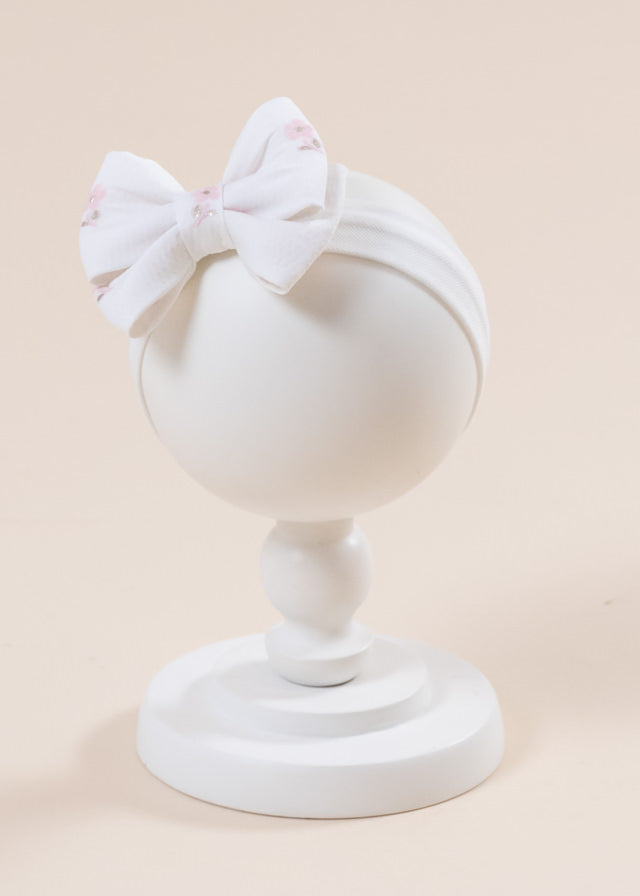 AnneBebe Cream Bow Headband With Pink Popcorns 