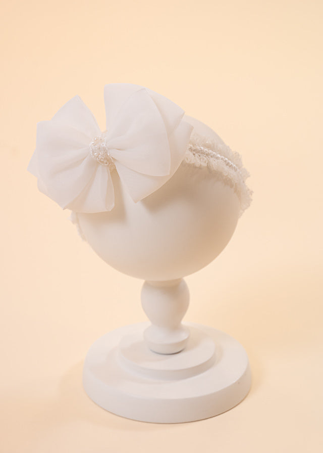 Cream Organza Caesar Headband With Two Bows AnneBebe