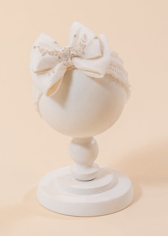 Cappuccino Tulle Bow Headband With Lace AnneBebe