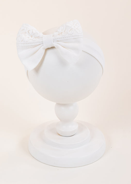 Nina Headband with Cream Bow and AnneBebe Crocheted Flowers