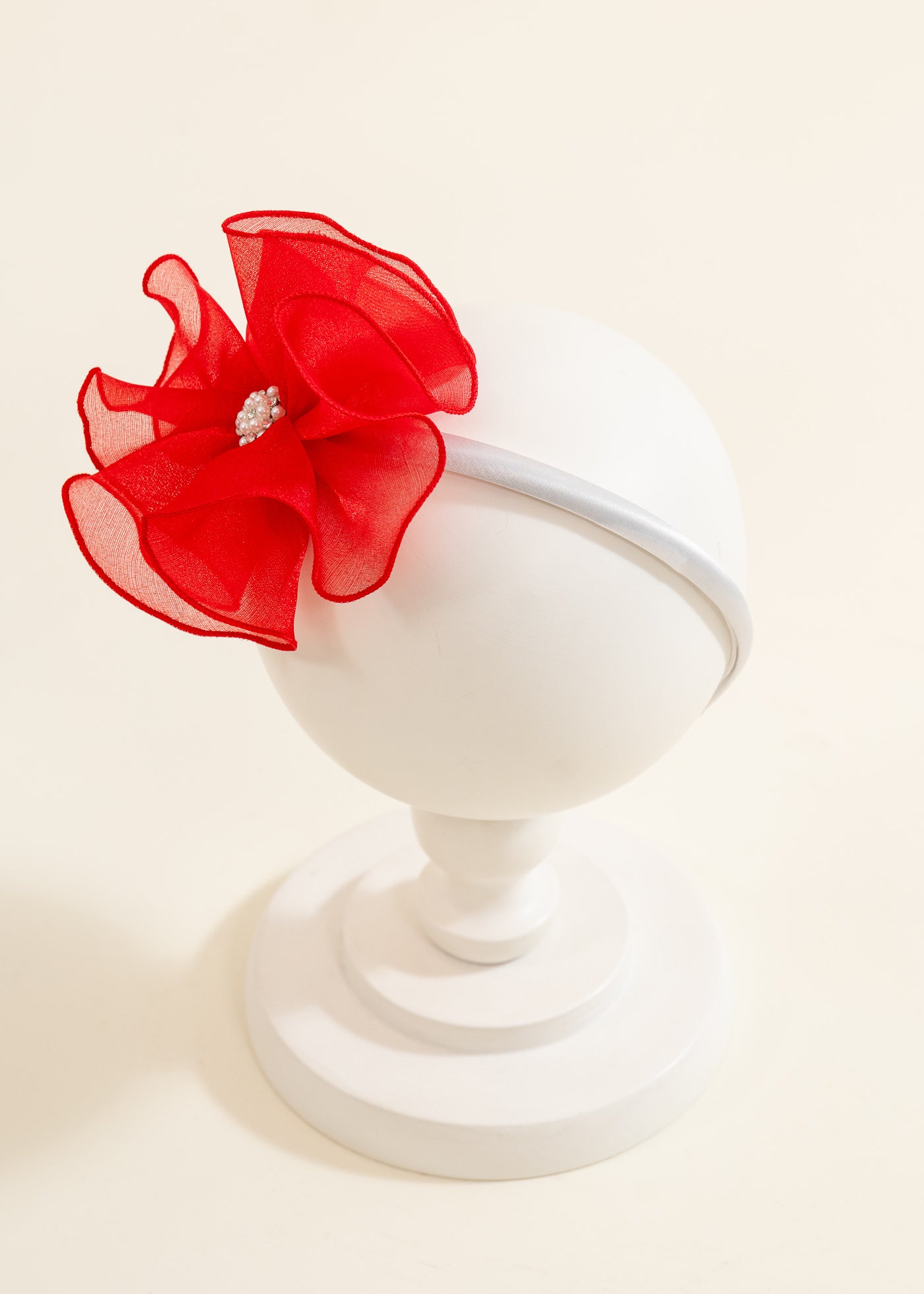 Cordeluta Floricica din Organza Rosie Cu Perle AnneBebe