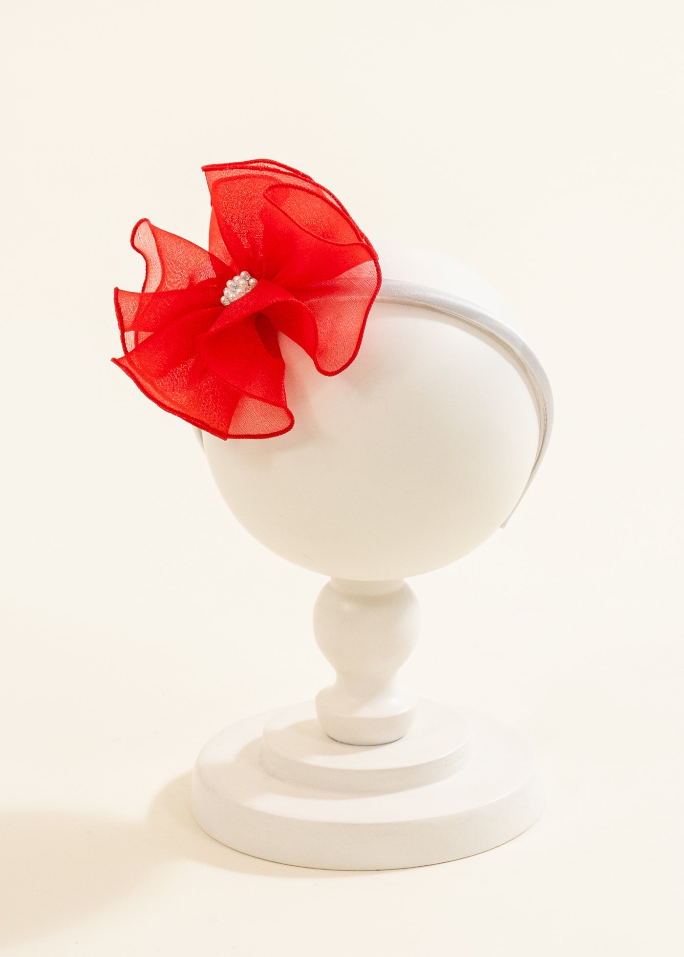 Cordeluta Floricica din Organza Rosie Cu Perle AnneBebe