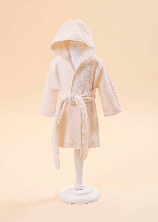 Baby Cotton Bathrobe With Hood And White Cord AnneBebe 