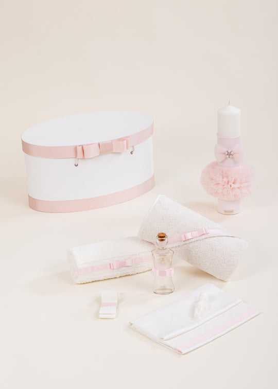 Set Botez Elvira 3 Piese, Lumanare, Trusou si Cufar Personalizat Botez AnneBebe