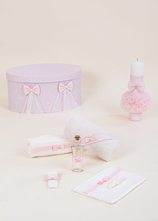 Set Botez Franci 3 Piese cu Lumanare, Trusou si Cufar Personalizat pentru Fetite – Franci | AnneBebe