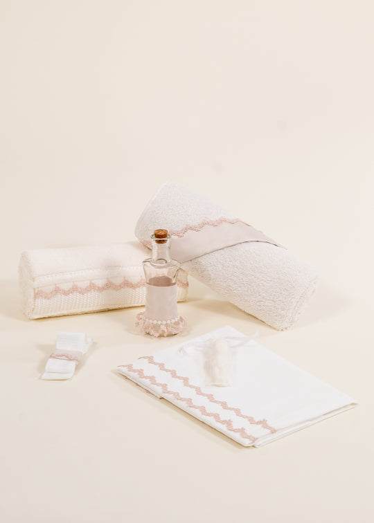 Olimpia Satin Cappuccino Christening Set with AnneBebe Floral Lace