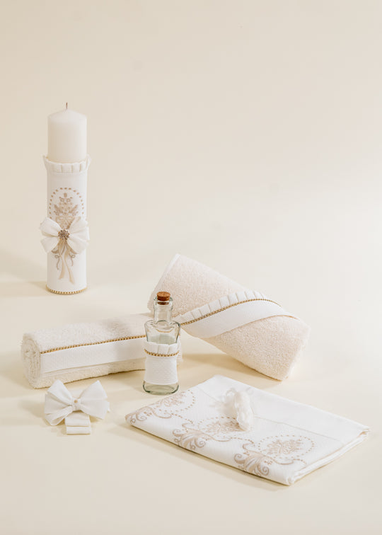 Nicole 2-Piece Christening Set - Personalized Christening Candle and Clothing Set AnneBebe