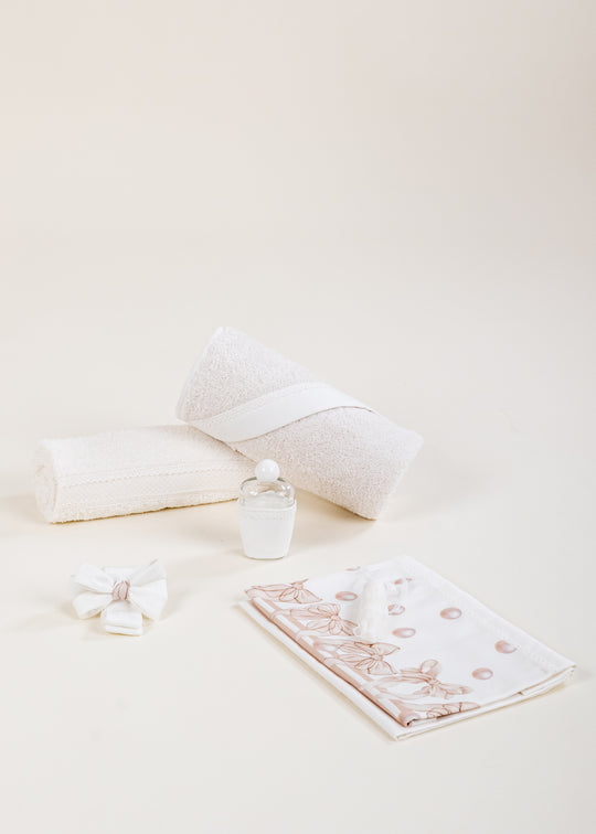 Leila Christening Set Cream with Bows and Balloons Print Beige AnneBebe