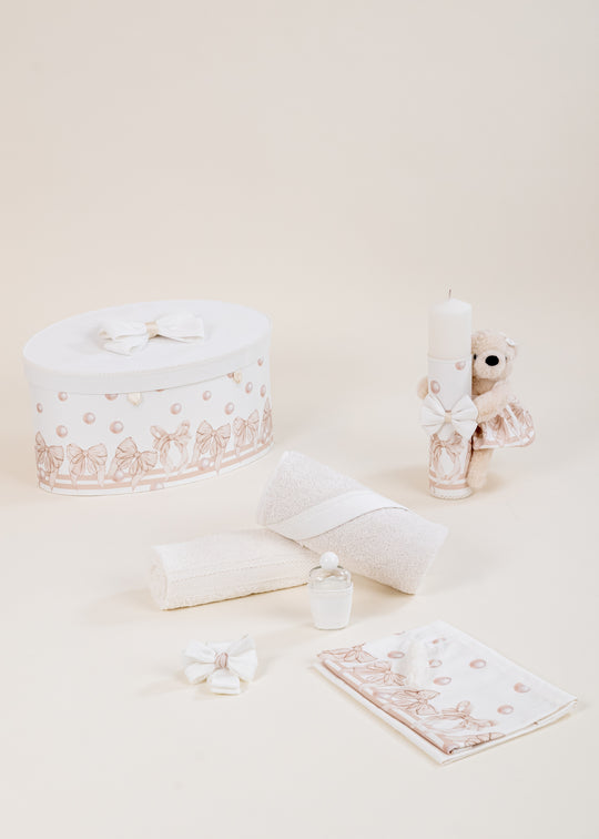 Set Botez Leila 3 Piese, Lumanare, Trusou si Cufar Personalizat Botez AnneBebe