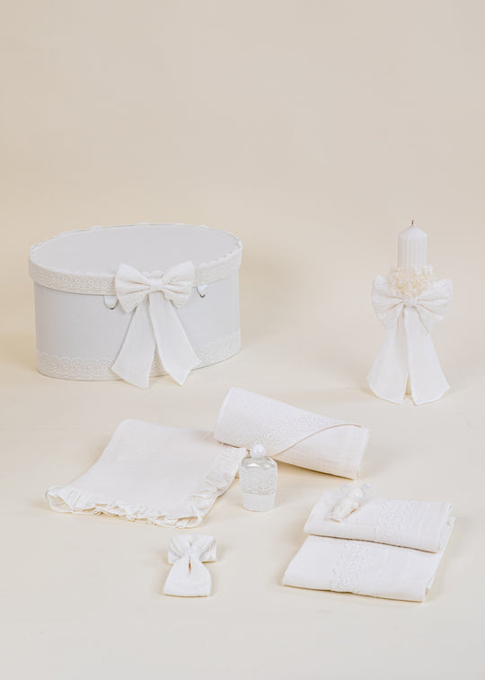Set Botez Aimee 3 Piese Crem cu Dantela pentru Fetite Personalizat – Aimee | AnneBebe