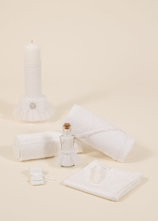 Set Botez Blanca 2 Piese Lumanare Trusou Personalizat Botez AnneBebe