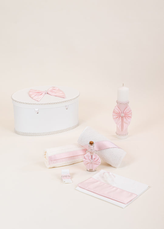 Set Botez Catalina 3 Piese, Lumanare, Trusou si Cufar Personalizat Botez AnneBebe