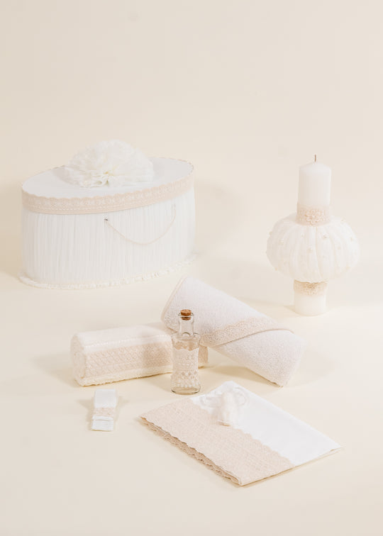 Set Botez Eda 3 Piese, Lumanare, Trusou si Cufar Personalizat Botez AnneBebe