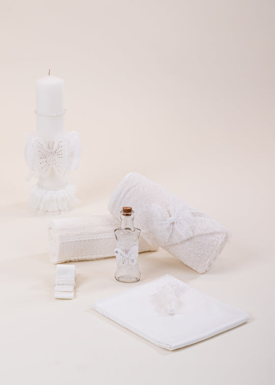 Set Botez Chantelle 2 Piese, Lumanare si Trusou Personalizat Botez AnneBebe