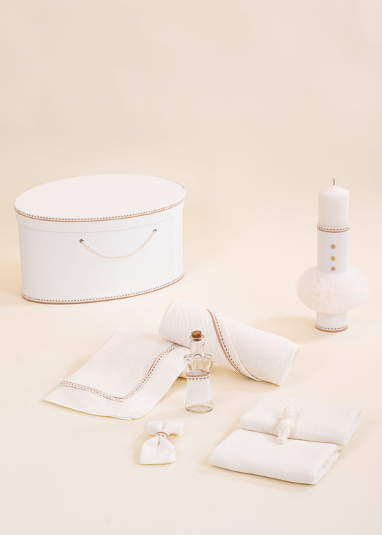 Set Botez Eduard 3 Piese, Lumanare, Trusou si Cufar Personalizat Botez AnneBebe