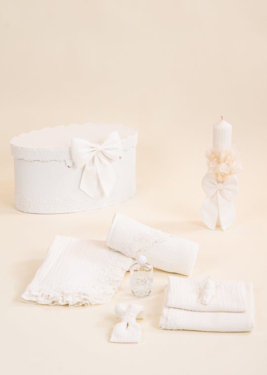 Set Botez Andra 3 Piese, Lumanare, Trusou si Cufar Personalizat Botez AnneBebe