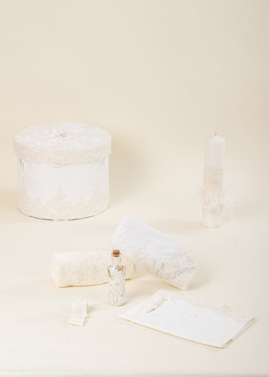 Kelly Baptism Set (Ramya) 3 Pieces Candle Christening Outfit Chest Personalized AnneBebe Baptism