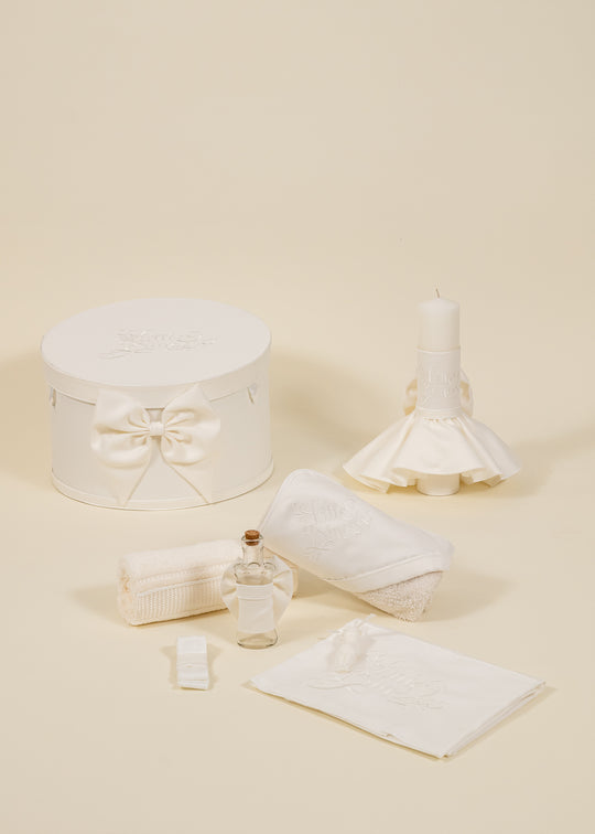 Set Botez Cataleya 3 Piese, Lumanare, Trusou si Cufar Personalizat Botez AnneBebe