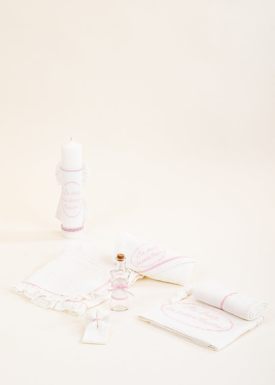 Set Botez Claudia 2 Piese, Lumanare si Trusou Personalizat Botez AnneBebe