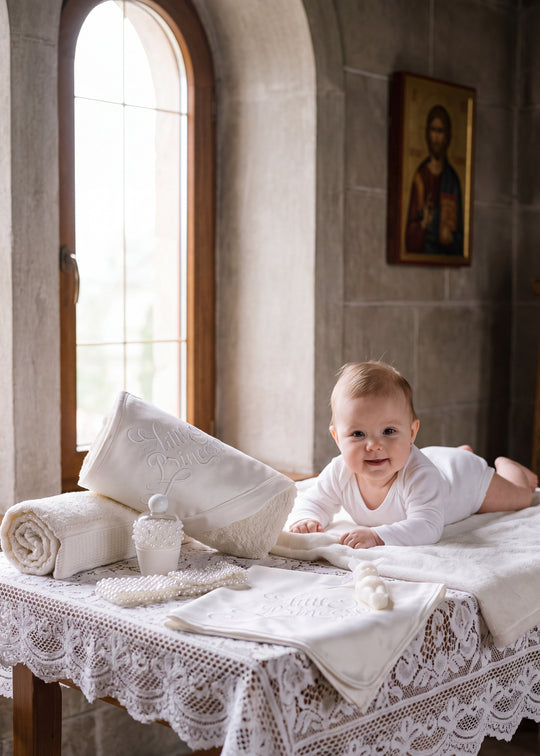 Trusou de Botez Crem cu Broderie Little Princess pe Panza si Capison pentru Fete – Lizzie | AnneBebe