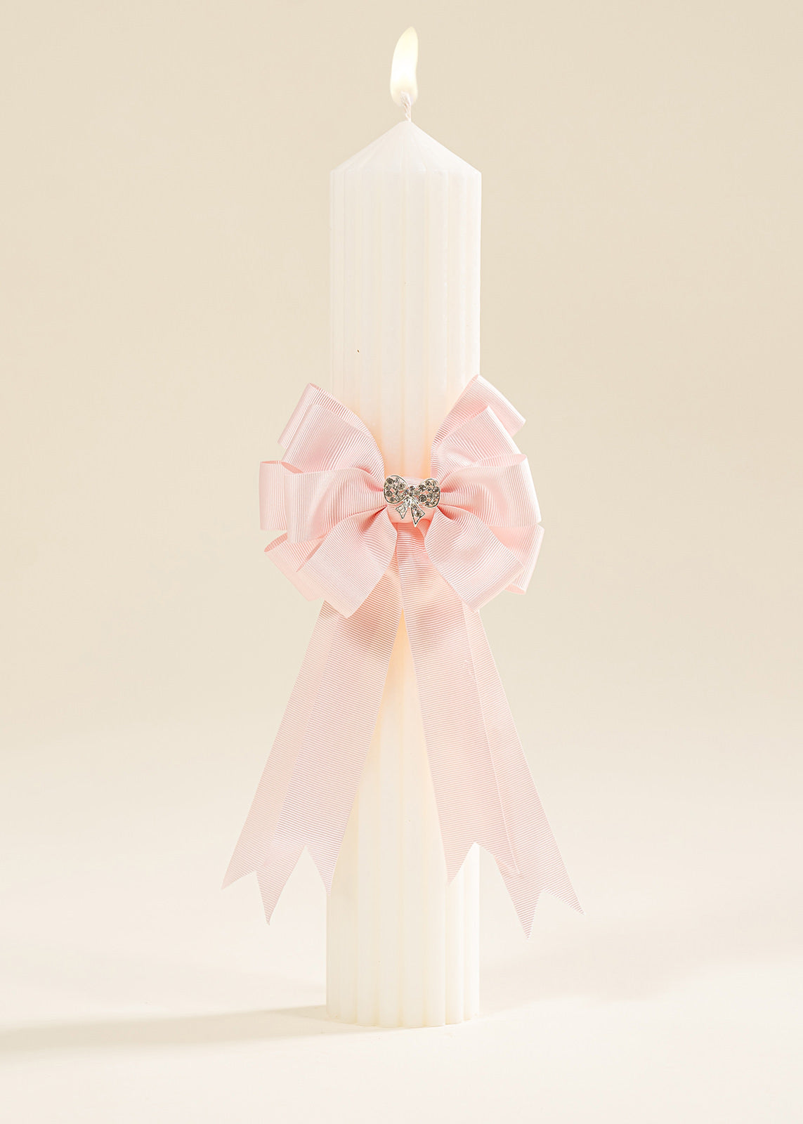 Universal Baptism Candle Double Bow Pink AnneBebe