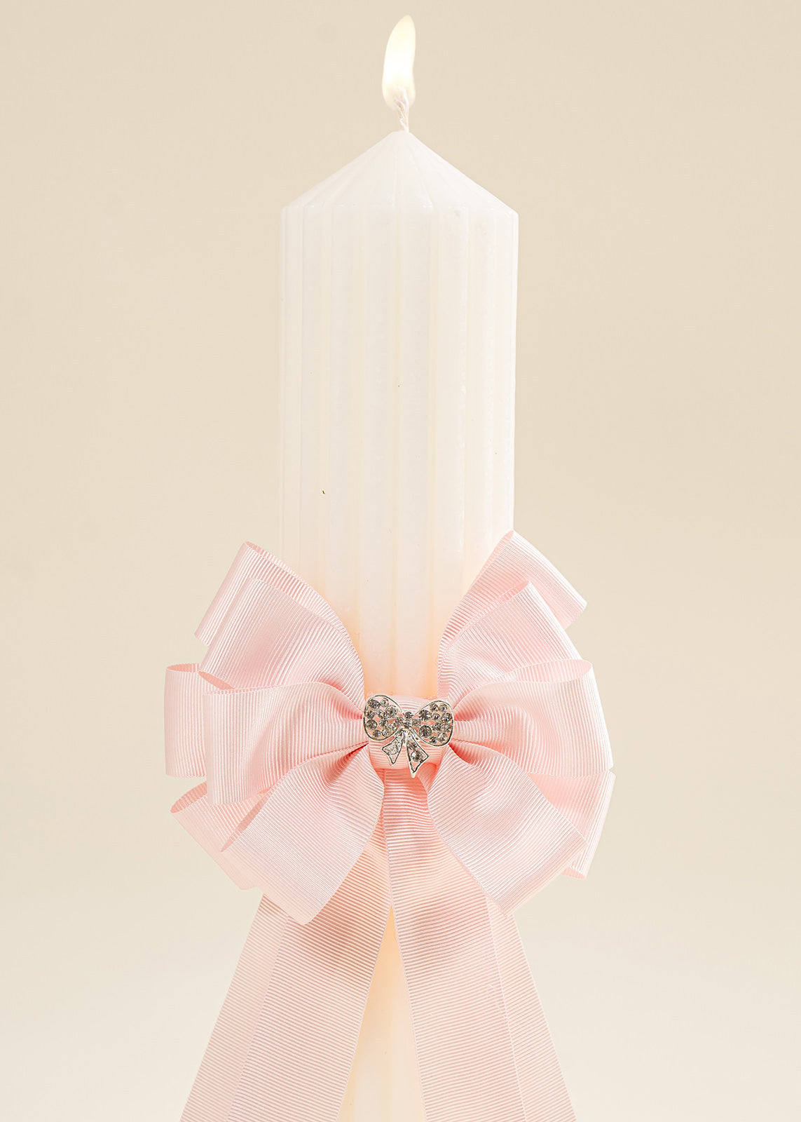 Universal Baptism Candle Double Bow Pink AnneBebe