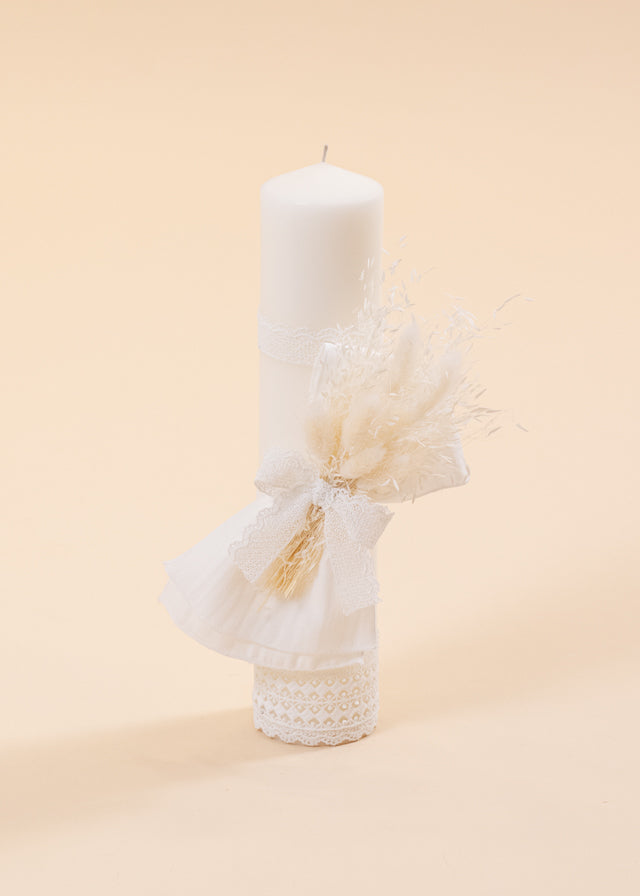 Baptism Candle Cream Muslin Bow Spice Bouquet AnneBebe