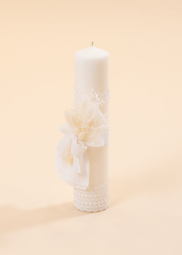 Baptism Candle Cream Muslin Bow Spice Bouquet AnneBebe