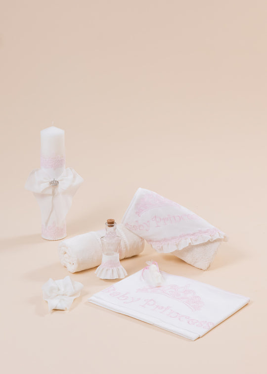Set Botez Diana Baby Princess 2 Piese, Lumanare si Trusou Personalizate Botez AnneBebe