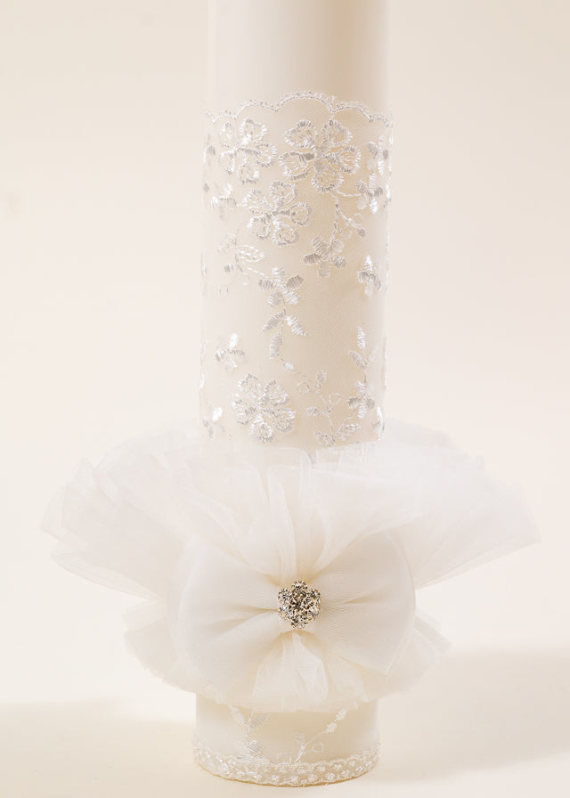 Set Botez Florina 3 Piese  Rochie Trusou si Lumanare Personalizat Botez AnneBebe