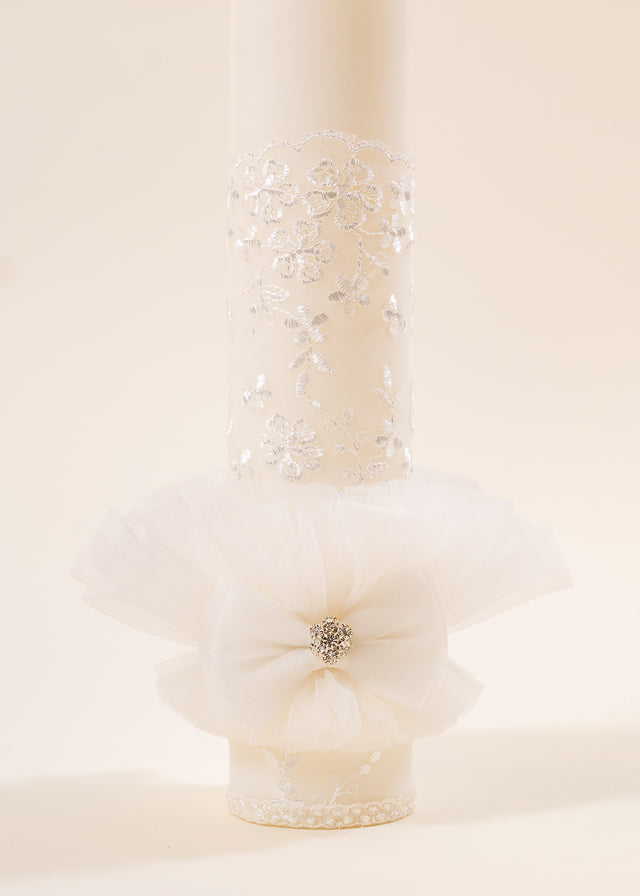 Set Botez Florina 3 Piese  Rochie Trusou si Lumanare Personalizat Botez AnneBebe