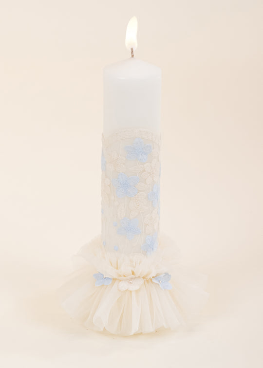 Lumanare Francesca Crem Flori Brodate Bleu Si Capucino AnneBebe