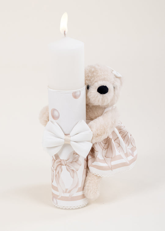 Leila Cream Candle with Beige Print + Beige Bear AnneBebe