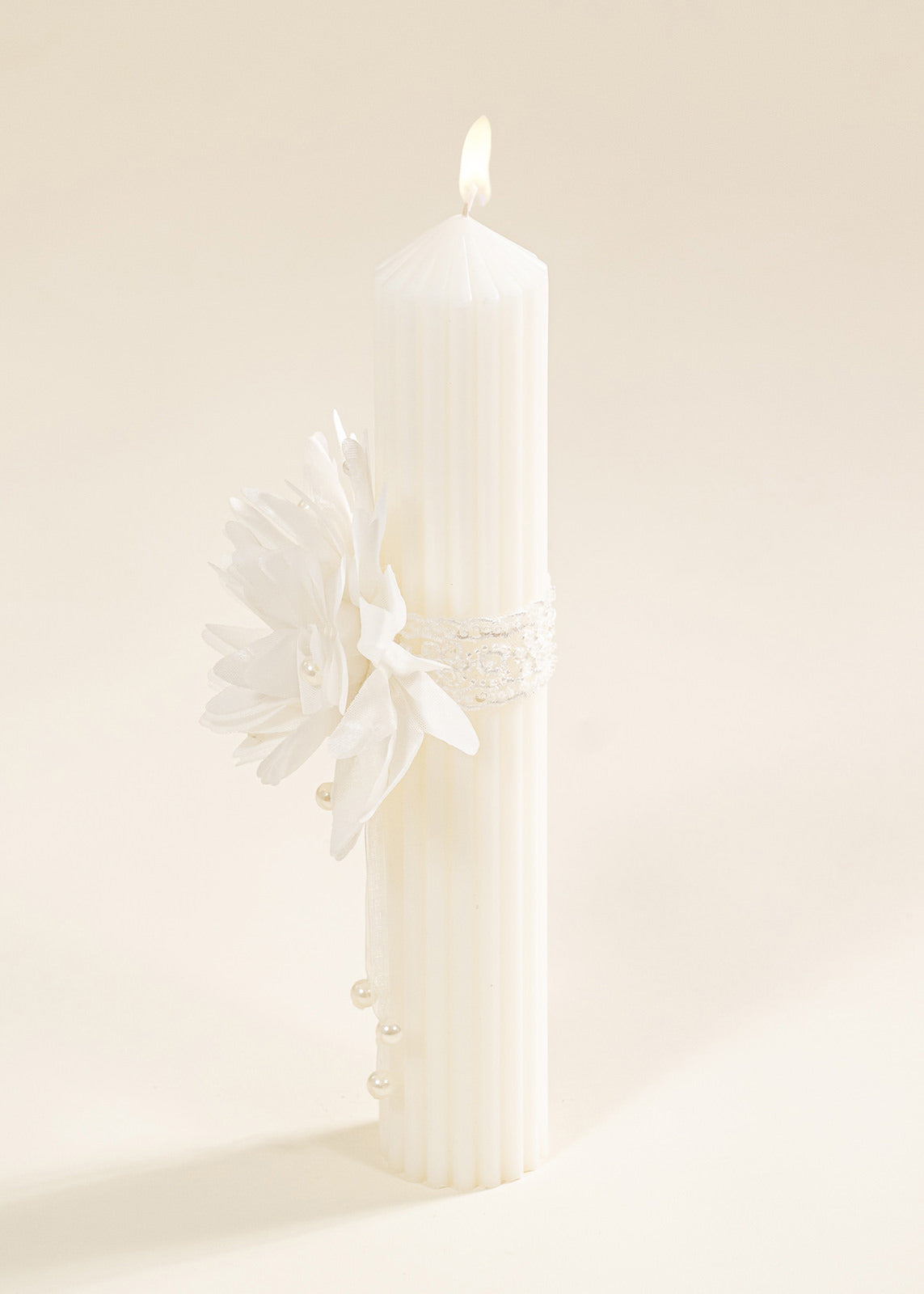 Cream Rose Candle With Pearls