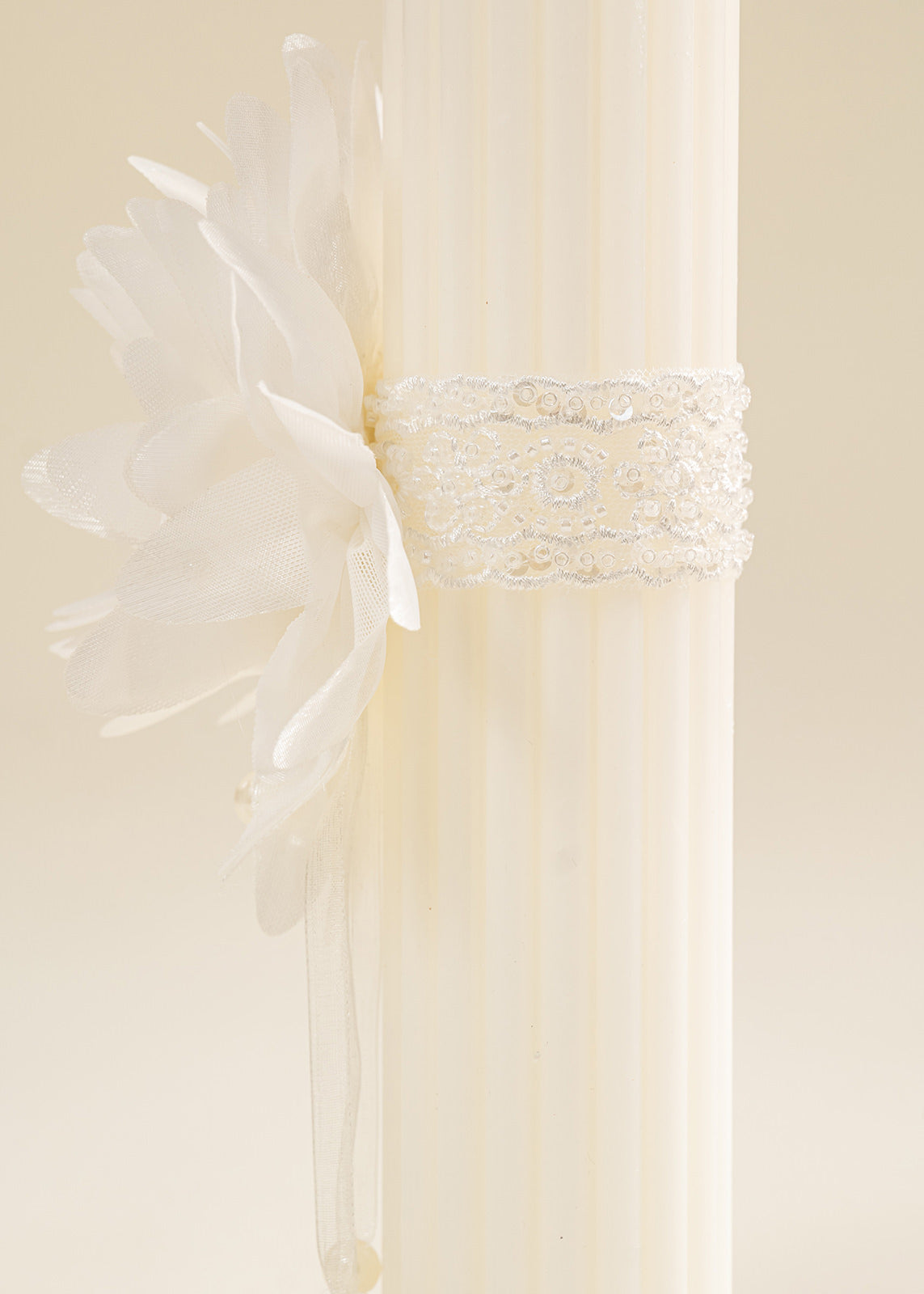 Cream Rose Candle With Pearls