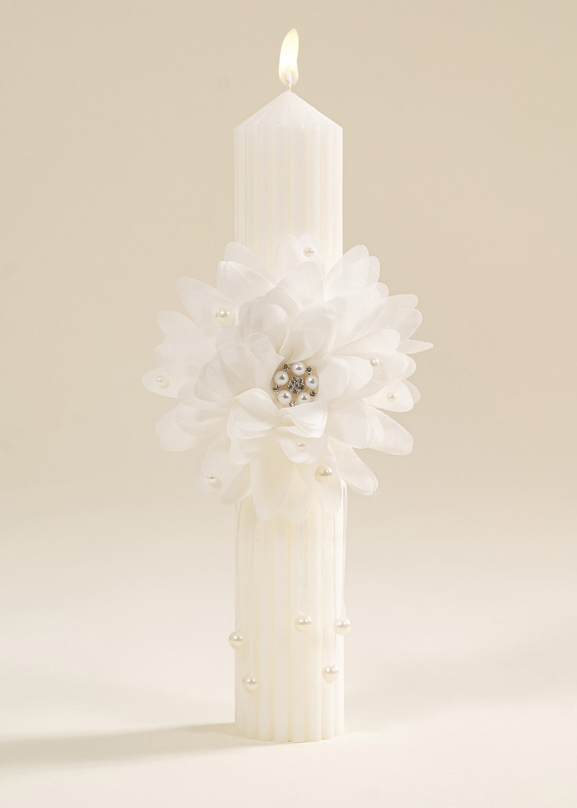 Cream Rose Candle With Pearls