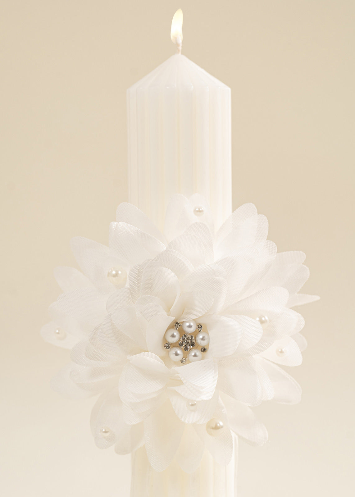 Cream Rose Candle With Pearls
