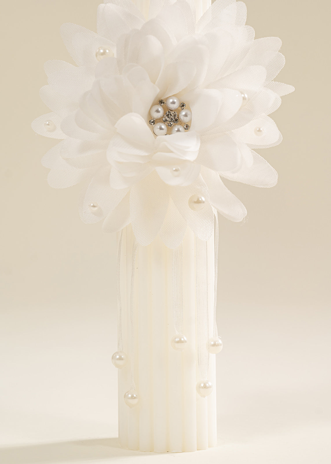 Cream Rose Candle With Pearls