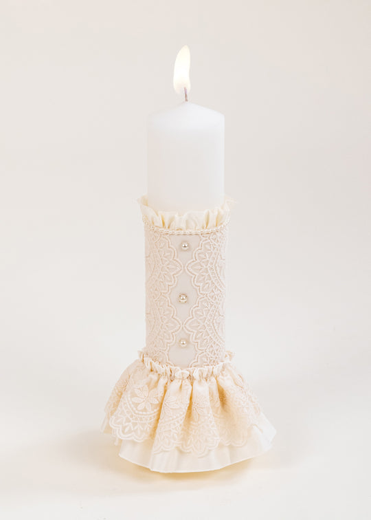Raina Candle with Cappuccino Lace and Three Pearls by AnneBebe