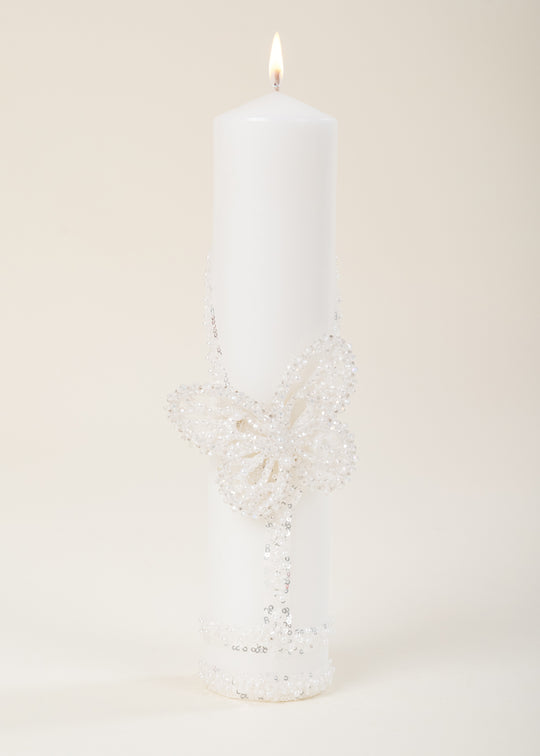 Candle Olga Cream Butterfly Pearls and Sequins