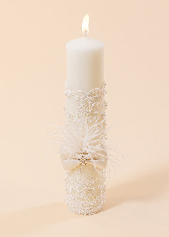 Anais Cream Lace Candle With Pearls AnneBebe