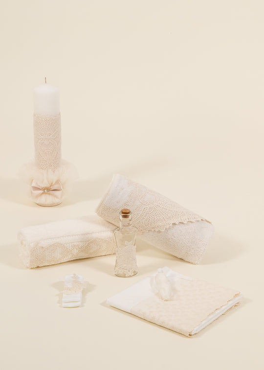 Set Botez Aurora 2 Piese, Lumanare si Trusou Personalizat Botez AnneBebe