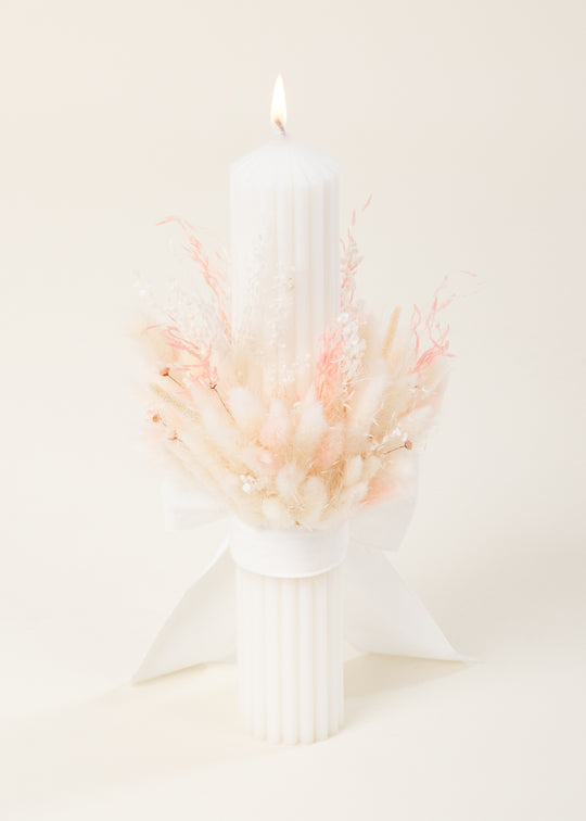 Candle Bow IN With Cream And Pink Natural Flower Bouquet